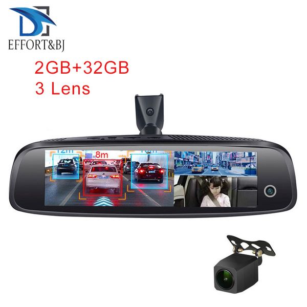 

effort&bj 8'' 2gb+32gb rearview mirror car dvr 4g android dash cam 3 lens hd 1080p night vision registrar gps adas auto camera