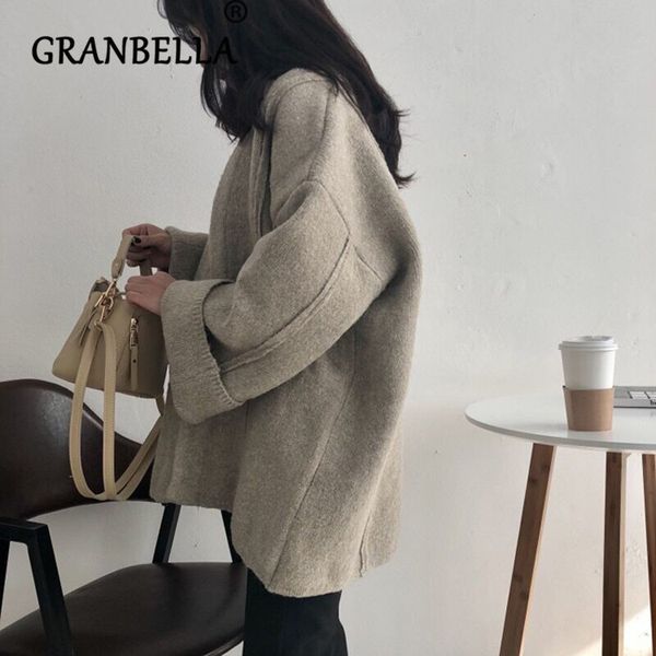 

2019 fashion warm knitted cardigan coat lazy wind loose sweater korean solid color flare sleeve plus size hot, White