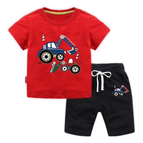 

cartoon truck summer 2 pcs sets short-sleeved children's clothing casual sport 2-piece suit outdoor sportswear size 110-150, White