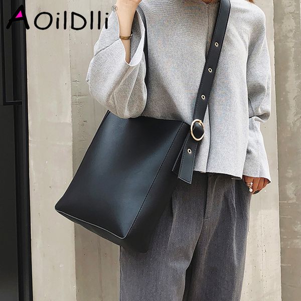 

fashion pu leather composite bags for ladies casual solid large capacity bucket bags for women simple vintage messenger new