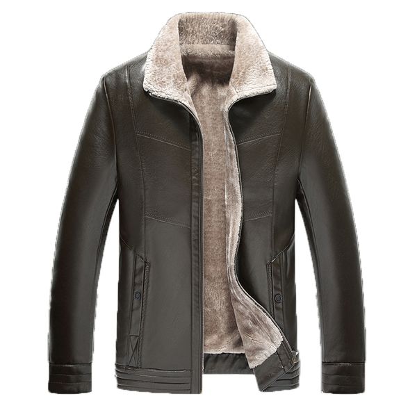 

mogu 2019 new arrival winter fashion leather jacket men's plus size 7xl thick casual suede leather jacket faux fur, Black