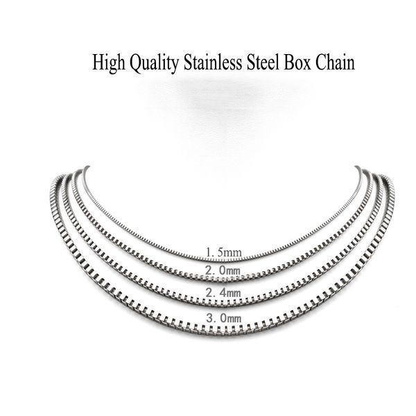

1.5mm 2mm 2.4mm stainless steel box chain necklace diy jewelry suitable for hand-made men women link chain accessories wholesale, Silver