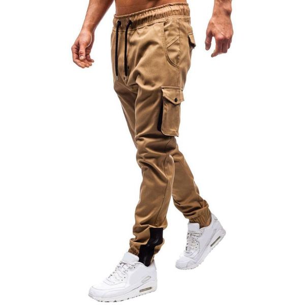 

2020 new men's pants solid color pocket strap fit workwear casual pocket sports workout men's work casual fashion pants, Black