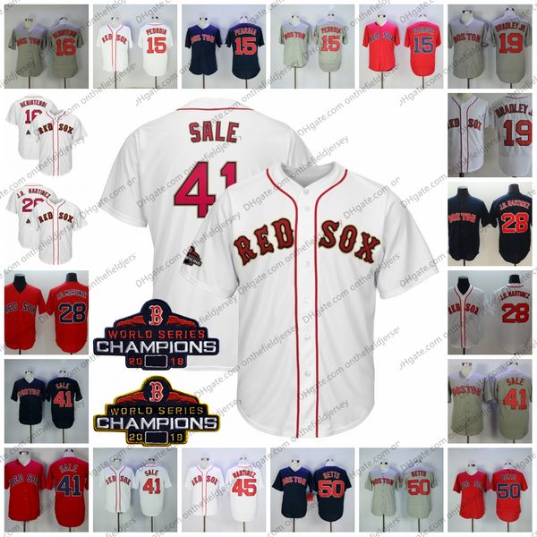 

Custom Boston Baseball Jersey Red Sox White 2019 Gold Program Mookie Betts Chris Sale J.D. Martinez Colten Brewer Jackie Bradley Jr. S-4XL