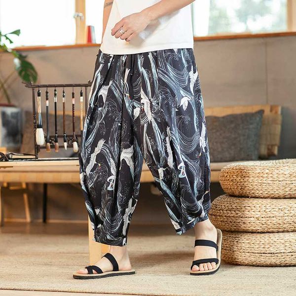 

2020 new men's casual pants printed straight harem pants nepal wide-leg trend loose large size bloomers men's clothing, Black