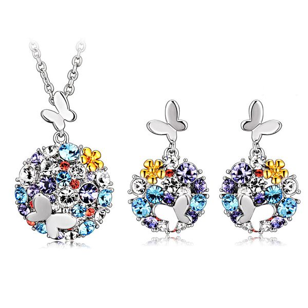 

moonrocy rose gold / silver color cz crystal jewelry sets bohemia chokers necklace and earring butterfly jewelry wholesale drop