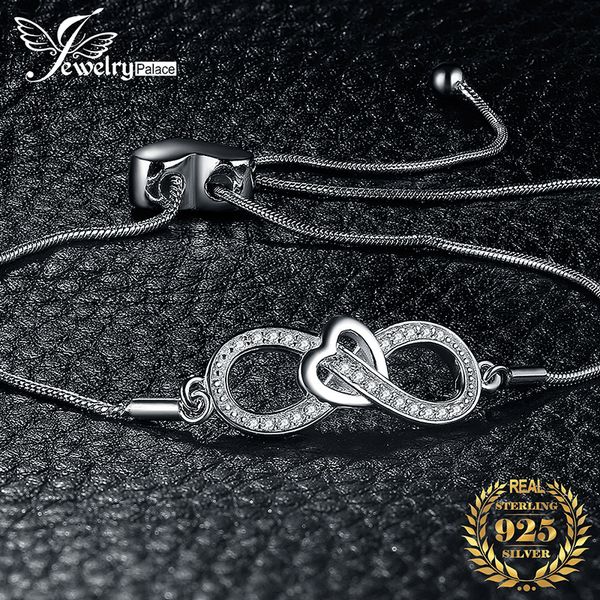 

jewelrypalace infinity heart 0.1ct cubic zirconia adjustable bracelet 925 sterling silver adjustable chain women charm bracelets, Golden;silver