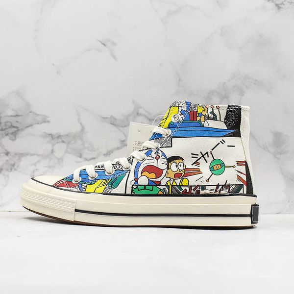 

doraemon 1970-й холст обувь мультфильм бежевого высокий graffiti совместной пара женщины мужчина limited мода designcasual кроссовки chaussu, Black