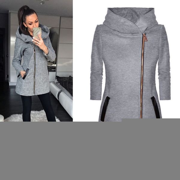

2018 autumn women long sleeve basic warm jacket outwear pocket zipper hooded jacket, Black;brown