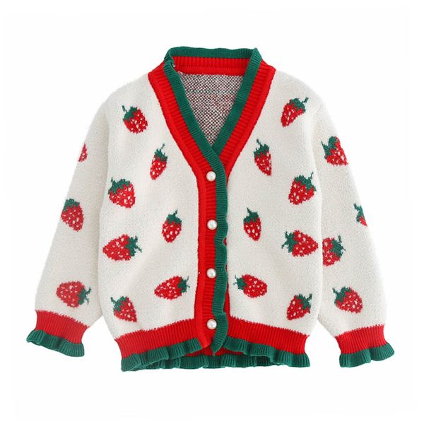 

children kids sweater autumn baby girl cardigan strawberry print casual thicken outerwear coat clothes, Blue