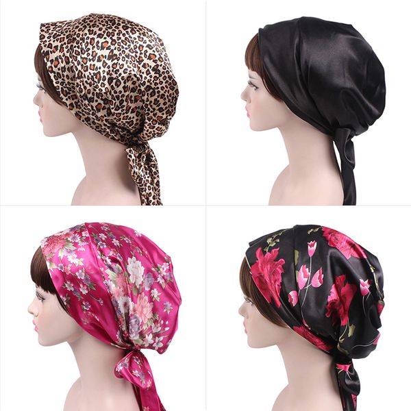 

women soft silk satin bonnet salon bonnet beanie night hair hat for natural curly hair night sleep cap braids head cover wrap, Blue;gray