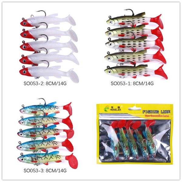 

new t-tail realistic fish vib shad soft rubber lure 3colors 8cm 14g lead fish fishing baits 5pc/lot