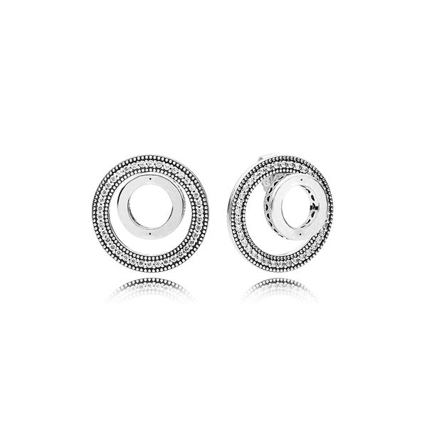 

authentic 925 stering silver earring original box for pandora circle stud earrings women cz diamond earring sets valentine's day gift, Golden;silver