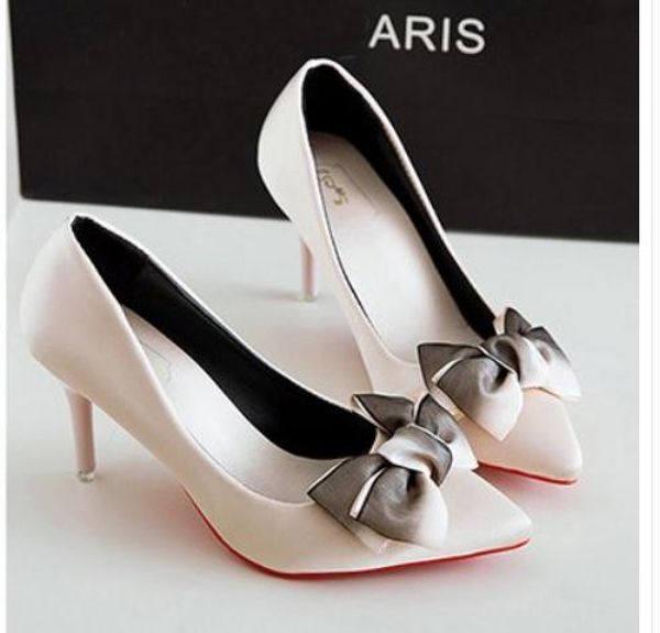 

women's shoes in spring and autumn high fine heel pointed end bowknot@121, Black