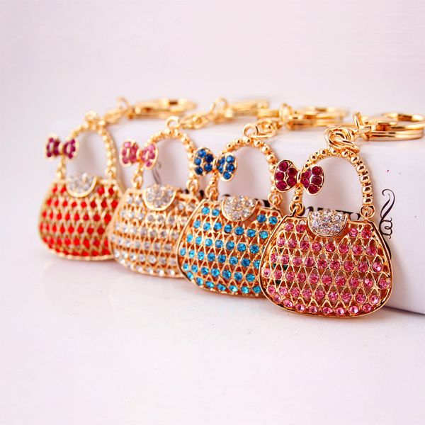 

creative 4 color cute rhinestone ladies handbag shape keychain bag accessories keychain metal pendant small gift giveaway, Silver