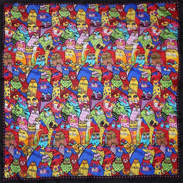 

100% silk scarf women scarf cat silk bandana 2019 hijab design print animal cat middle square gift for lady
