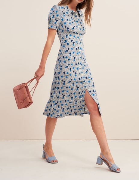 

2019 summer fall floral print short sleeves peter pan collar midi dress women fashion dresses jl0514m73159, Black;gray