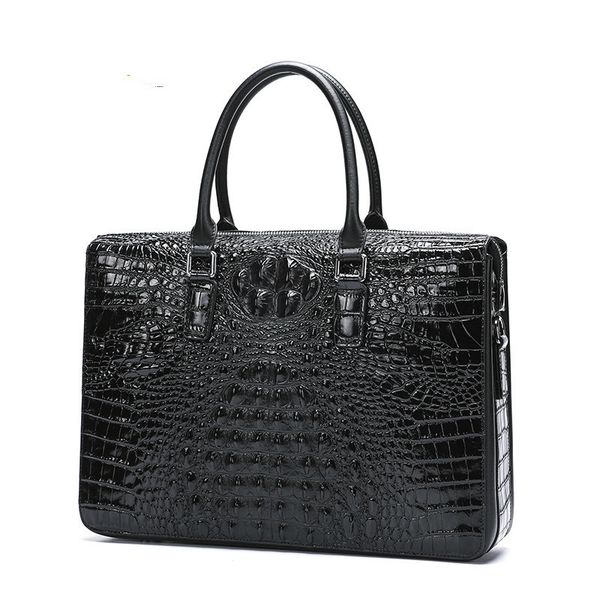 

briefcase handbag crocodile pattern cow leather satchel man shoulder messenger password lock men computer business bag document case best