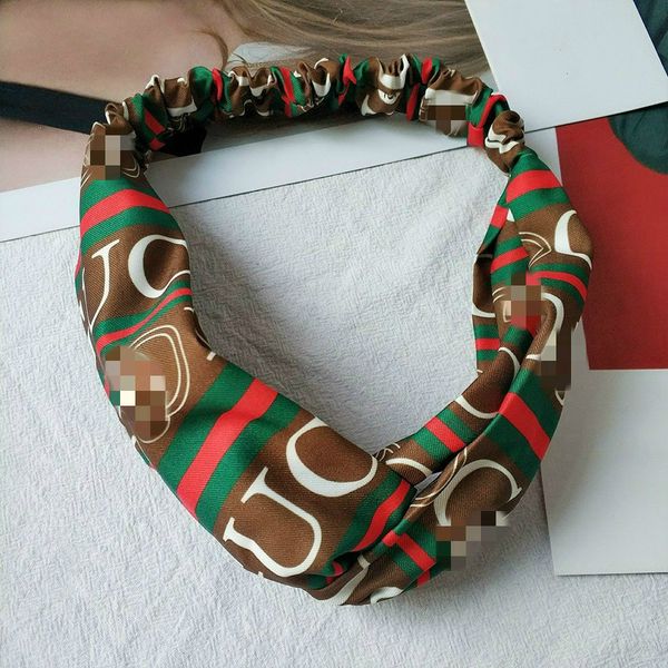 

2020 ladies red green knot hair band party women silk bow tie head scarf elastic letter printing headband designer hair accessories, Silver