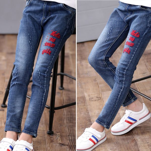 

4-12y teenager fashion denim long pants boys girls slim straight jeans boy casual trousers kids baby children clothes, Blue