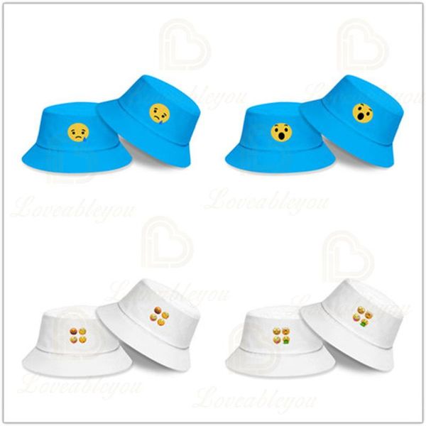 

emoticons print bucket hat harajuku blue white fisherman hat ladies leisure sun male street basin cap kids hip hop cap, Blue;gray