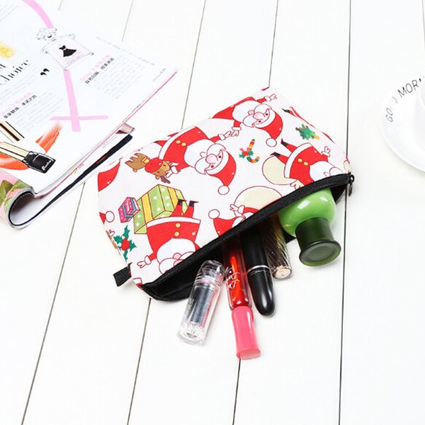 

cosmetic bag santa claus snowman 3d printing organizer beauty case women hand held makeup clutch bag toiletry storage wash