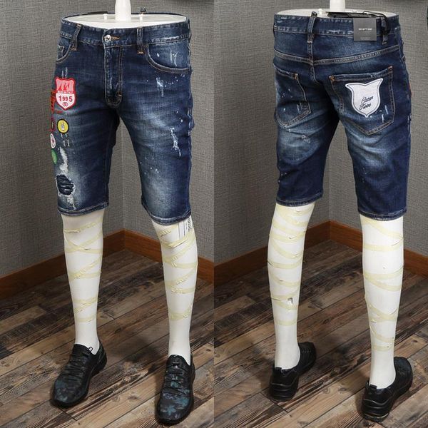 

2019 популярных горячих вышивка патчей denim шорты slim fit проблемные летние короткие джинсы для молодого парня 2019, White;black