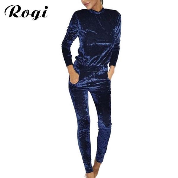 

pockets rogi velvet women sets fashion long sleeve bodycon slim sweat suits hoodies tracksuit sweatshirt two piece trousers women convention, Gray