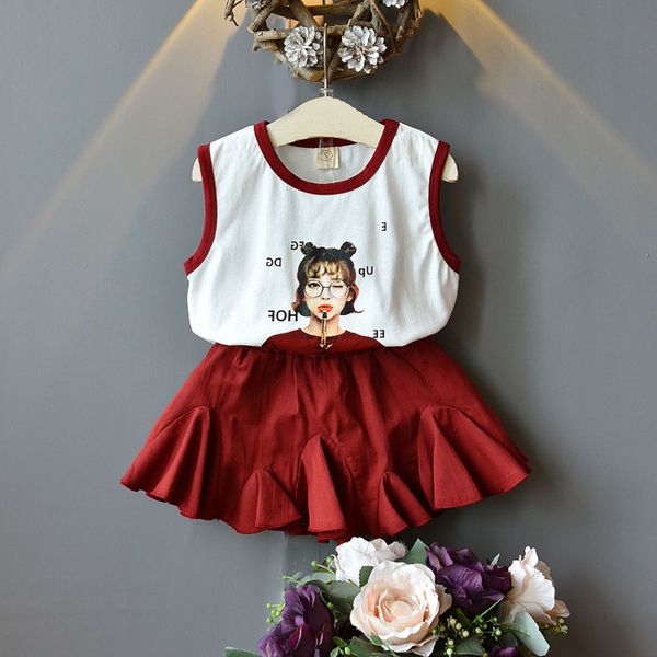

kids designer clothes 2020 girls' wear little girl sleeveless t-shirt western style skirt two-piece set baby girl summer suit, White