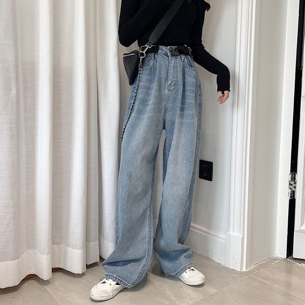 

vintage jeans for women 2020 trousers korean pants high waist jeans women wide leg baggy loose grey denim mujer 081 pph635, Blue