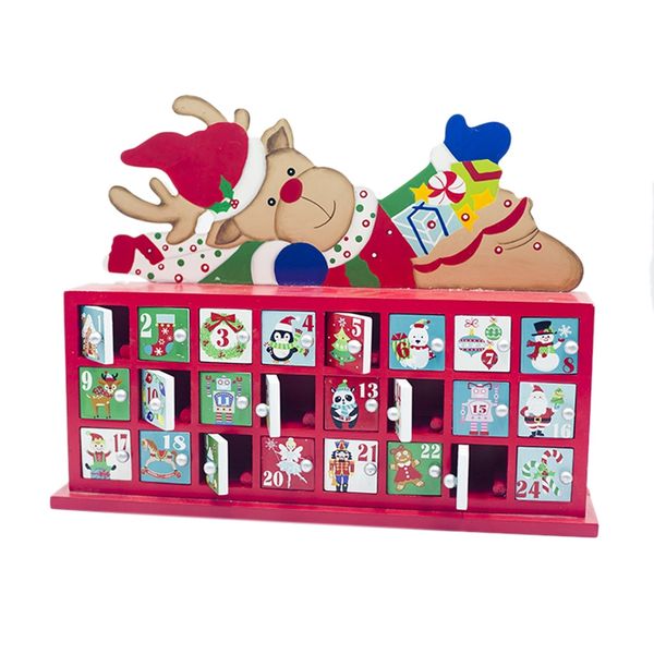 

new christmas wooden countdown calendar painted christmas elk calendar candy gift storage box home decoration drawer rack