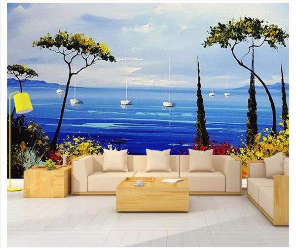 

3d custom wall papers home decor p wallpaper modern hand drawn sailing ship marine green plants modern european and american background