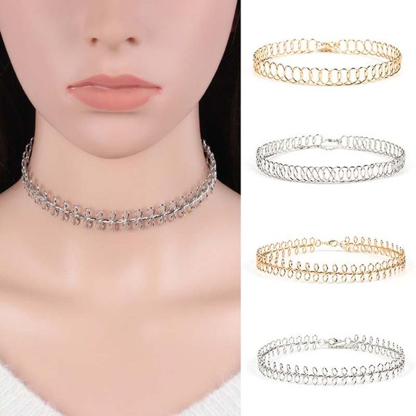 

fashion fishbone statement necklace women cutout diamond round gold silver choker necklace chain girl unique jewelry accessories, Golden;silver