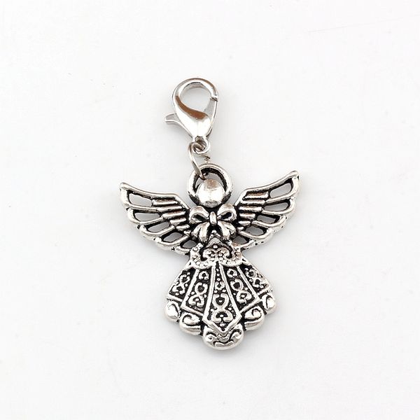 

100pcs Antique Silver Guardian Angel Floating Lobster Clasps Religion Charm Fit Charm Bracelet DIY Jewelry 23.5x39.8mm A-495b