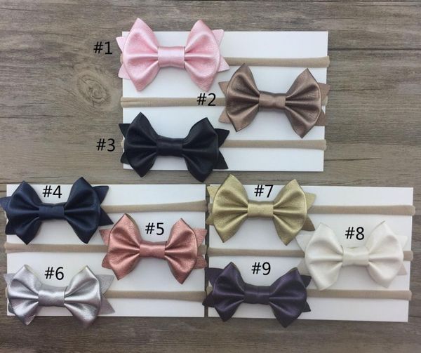 

36pc/lot 3.2" girls bows nylon headband,girls pu leather hair bow headband,children girls party headress hair accessories, Slivery;white