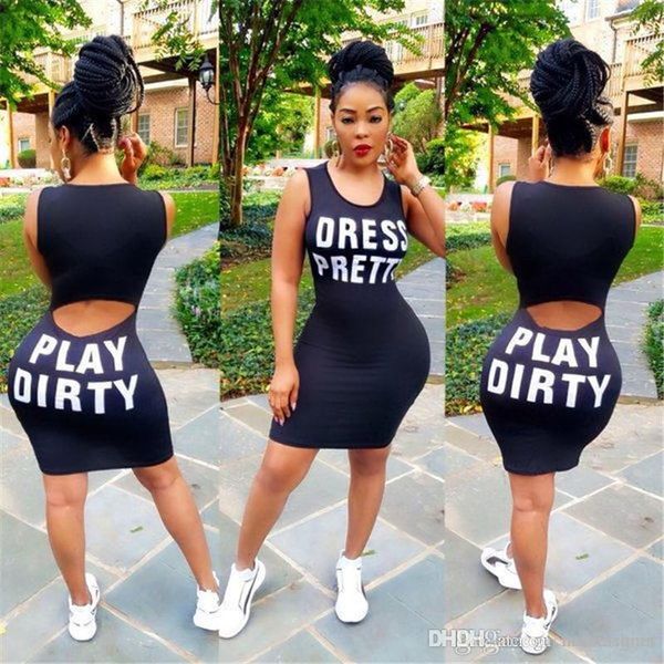 

printed dress fashion crew neck dress women casual sleeveless dresses ladies letter, Black;gray