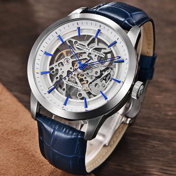 

pagani design men automatic mechanical watches fashion leather classic business male clock relogio masculino, Slivery;brown
