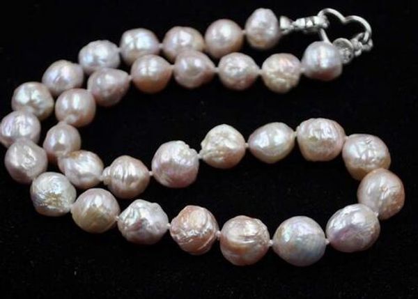 

hermosa luz pÃºrpura 11-13mm arrugado kasumi collar de perlas, Silver