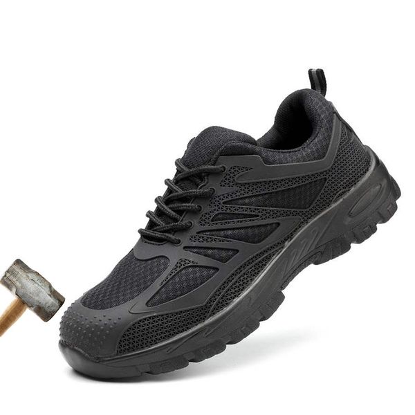 

boot men steel toe safety shoes casual breathable work sneaker anti-piercing aramid fiber protective footwear tenis, Black