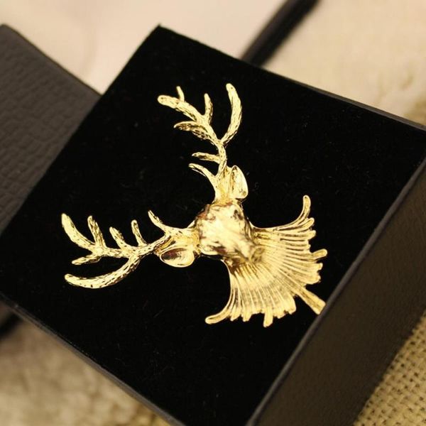 

corsage fashion noble and elegant punk elk head brooch men and women corsage small antlers christmas jewelry gift, Gray