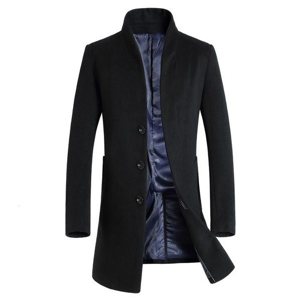 

nice long wool coat men fashion pea coat jacket wool & blends winter jackets mens woolen overcoat, Black