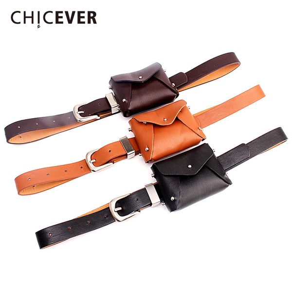 

chicever 2020 spring summer fashion belt for women with bag rivets pu leather casual women's belts accessories new, Black;brown