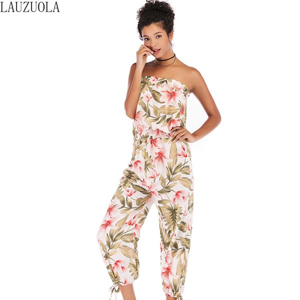 

floral romper women boho jumpsuit summer sleeveless off the shoulder backless 2020 fashion chiffon overalls beach style, Black;white