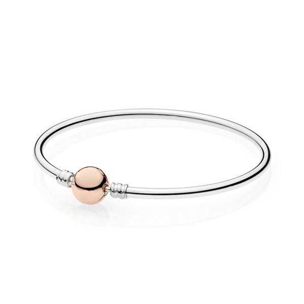 

new 100% 925 sterling silver 580713-1 moments bangle with rose clasp fit diy charm women original fashion jewelry gift, Golden;silver