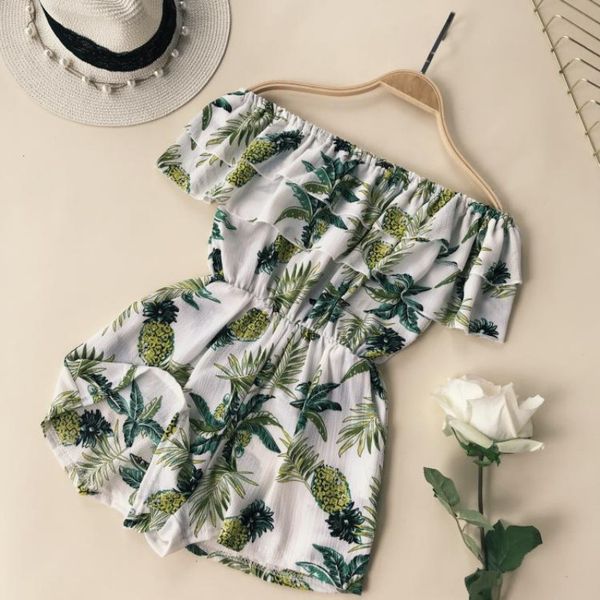 

2019 new arrival floral print beach summer playsuit off shoulder ruffles playsuits jumpsuits casual overalls feminino, Black;white