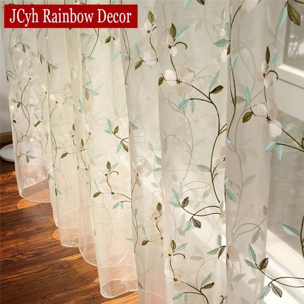 2019 Floral Embroidered Sheer Tulle Curtains For Living Room Girls