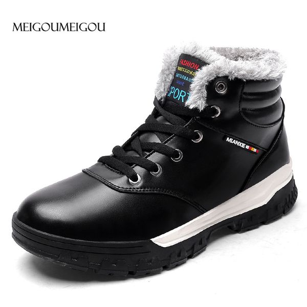 

meigoumeigou big size 39-48 men winter shoes waterproof leather boots men snow boots warm plush insole durable ankle, Black