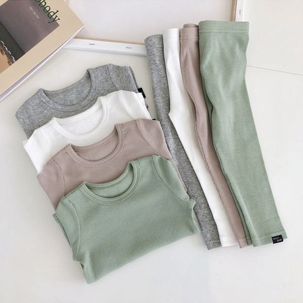 

kid's ribbed fitted pajamas baby girl pajamas kids boys children clothes autumn winter toddler set soft comfortable long sleeve t200526, White