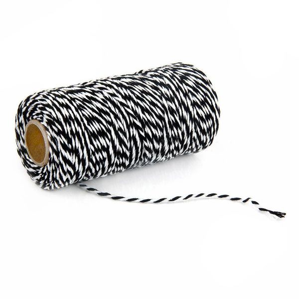 

100m 2mm bicolor natural cotton rope cord string twisted craft diy home textile contains cord craft length, Black;white