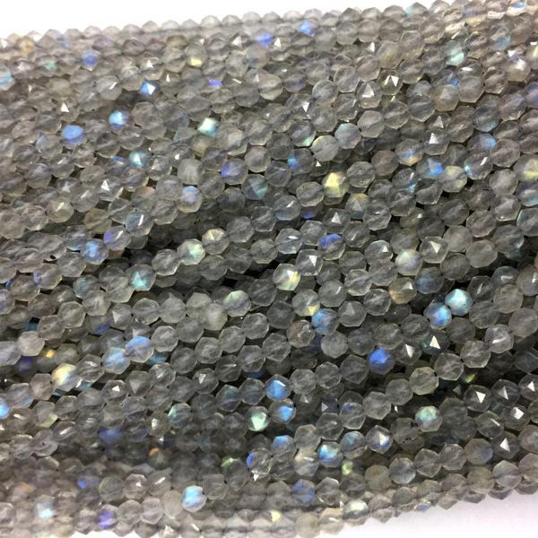 

genuine natural flash light gray blue labradorite double star faceted rose cut round small necklaces beads 4mm 06187, Black